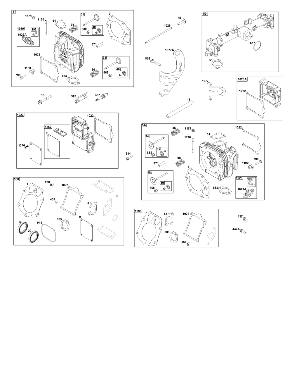 Cylinder Head Group Diagram and Parts List for 61G877-0003-J1 400000 - 699999 Briggs and Stratton Engine